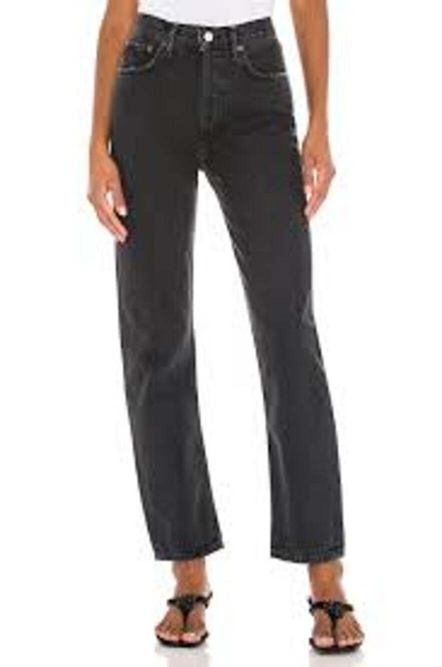 NWT Agolde 90s Pinch Waist Jeans High Rise Straight Leg Black Tea Rigid Women 23